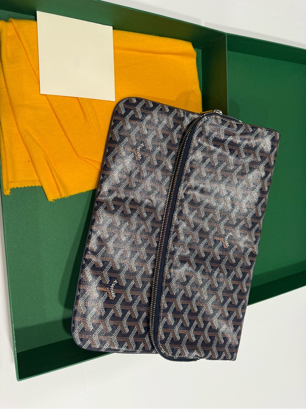 Goyard Navy and Brown Goyardine Zip Clutch - Picture 2 of 11
